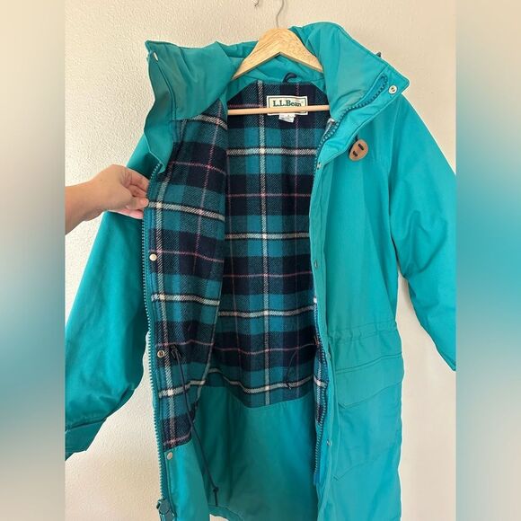 LL Bean Women’s Vintage Parka Coat Teal Wool Lined Long Size M - Picture 8 of 9